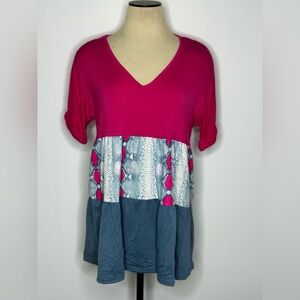 Stylish Pink and Blue Women's Top